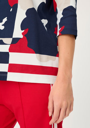 Olsen Abstract Panel Print Top, Navy Multi