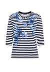 Olsen Floral Print Striped Top, Navy