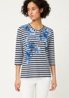 Olsen Floral Print Striped Top, Navy