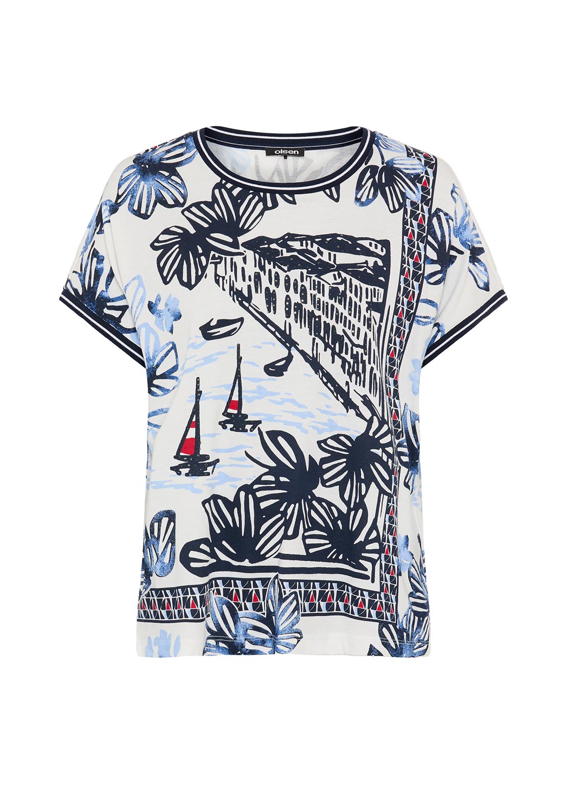 Olsen Banotical Floral Print T-Shirt, Navy Multi