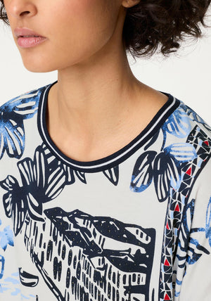 Olsen Banotical Floral Print T-Shirt, Navy Multi