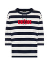 Olsen Cropped Sleeve Striped Top, Navy