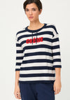Olsen Cropped Sleeve Striped Top, Navy