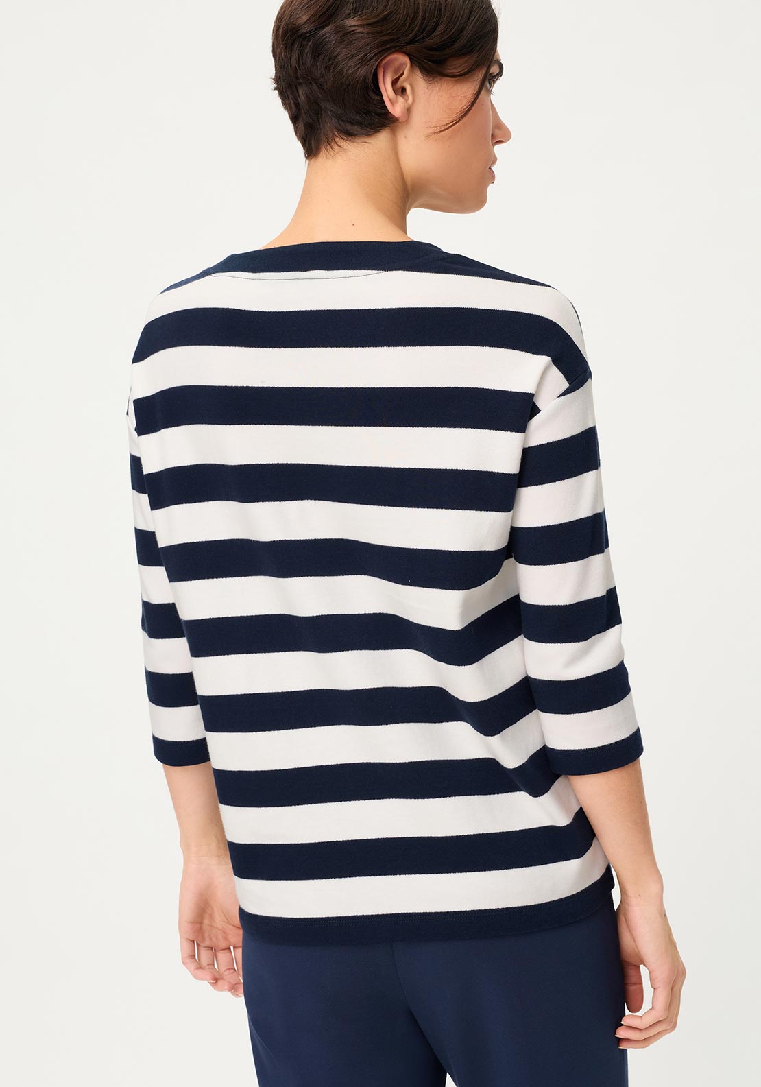Olsen Cropped Sleeve Striped Top, Navy