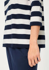 Olsen Cropped Sleeve Striped Top, Navy