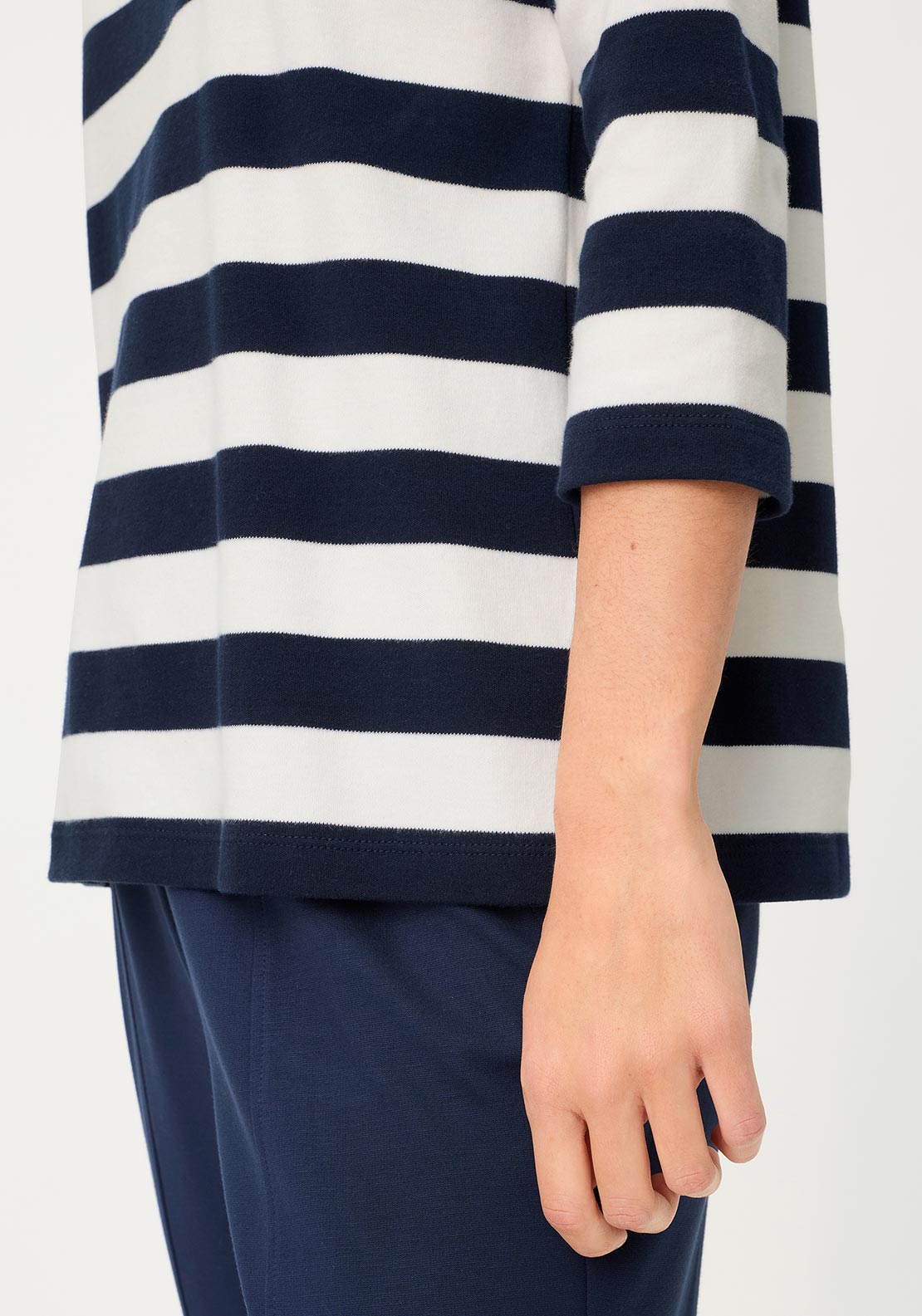 Olsen Cropped Sleeve Striped Top, Navy
