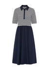 Olsen Button Up Front Collared Midi Dress, Navy
