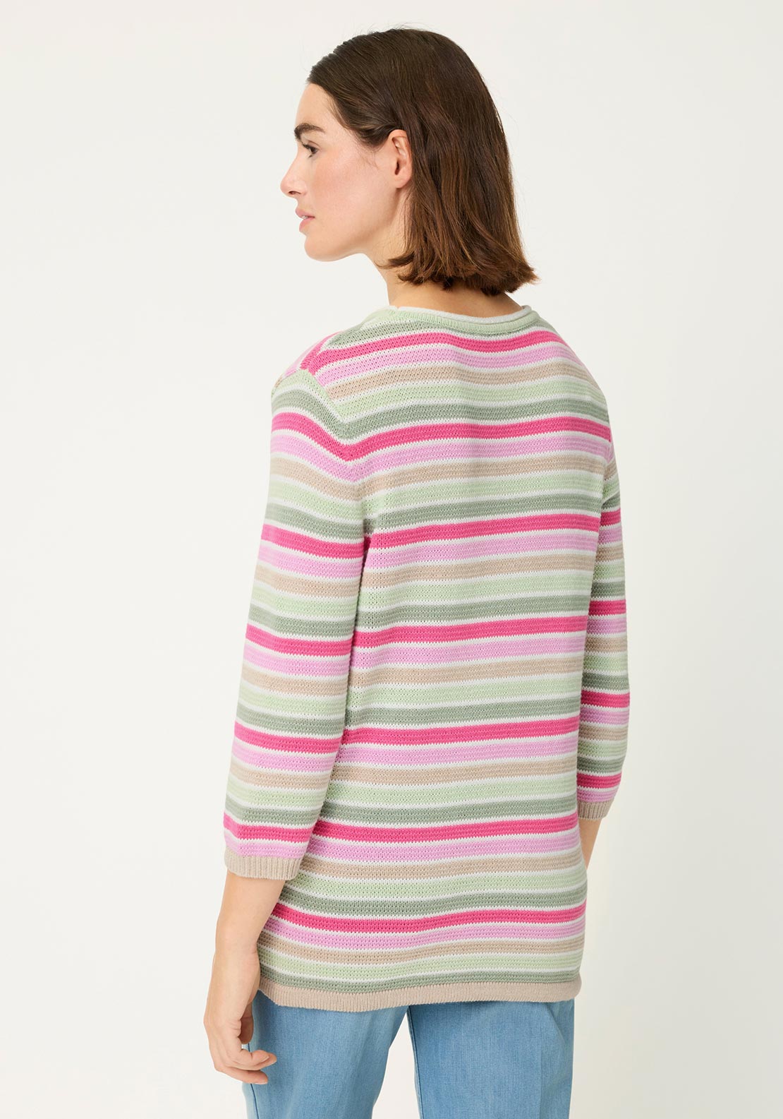 Olsen Long Sleeve Striped Pullover, Green Multi