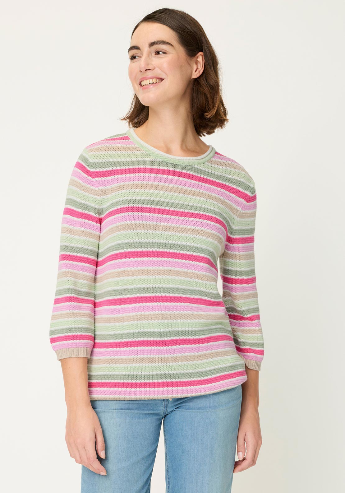 Olsen Long Sleeve Striped Pullover, Green Multi