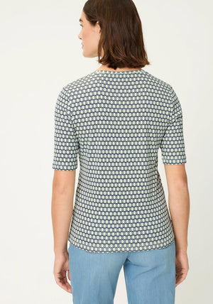 Olsen Geometric Print T-Shirt, Green and Navy
