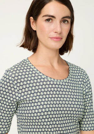 Olsen Geometric Print T-Shirt, Green and Navy