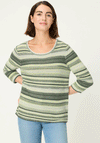 Olsen Long Sleeve Striped Pullover, Green