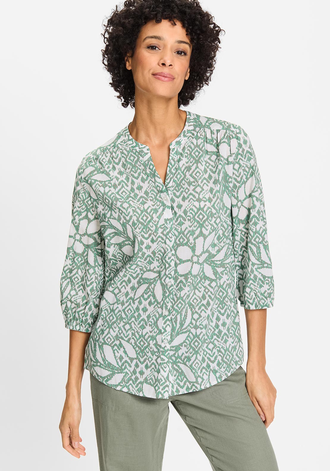 Olsen Abstract Print Blouse, Green