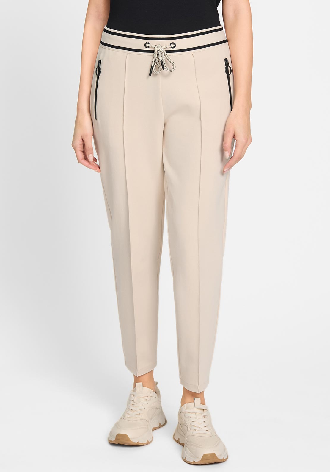 Olsen Lisa Slim Leg Joggers, Light Beige and Black