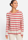 Olsen Henny Striped Button Detail Jumper, Red and Beige