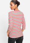 Olsen Edda Embellished Striped Top, Red