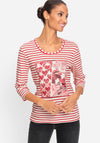 Olsen Edda Embellished Striped Top, Red