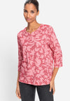 Olsen Henny Ribbed Floral Print Top, Red