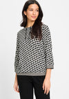 Olsen Clara Geometric Print Drawstring Top, Black and Cream