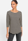 Olsen Henny Textured Striped Top, Black and Cream
