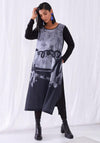 Ora Round Neck, Abstract Print Midi Dress, Black