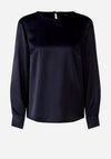 Oui Satin Feel Bateaux Blouse, Dark Blue