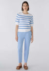 Oui Striped Short Sleeve Jumper, Light Blue & White