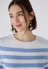 Oui Striped Short Sleeve Jumper, Light Blue & White