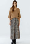 Oui Leopard Denim Maxi Skirt, Brown