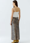 Oui Leopard Denim Maxi Skirt, Brown