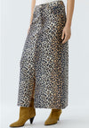 Oui Leopard Denim Maxi Skirt, Brown