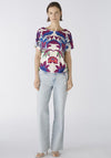 Oui Vibrant Floral Jersey Drawstring Top, White Violet