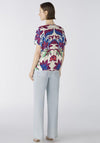Oui Vibrant Floral Jersey Drawstring Top, White Violet
