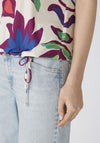 Oui Vibrant Floral Jersey Drawstring Top, White Violet