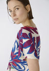 Oui Vibrant Floral Jersey Drawstring Top, White Violet