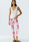 Oui Floral Print Slim Leg Pull on Trousers, Pink