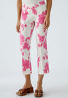 Oui Floral Print Slim Leg Pull on Trousers, Pink
