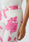 Oui Floral Print Slim Leg Pull on Trousers, Pink