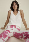 Oui Floral Print Slim Leg Pull on Trousers, Pink