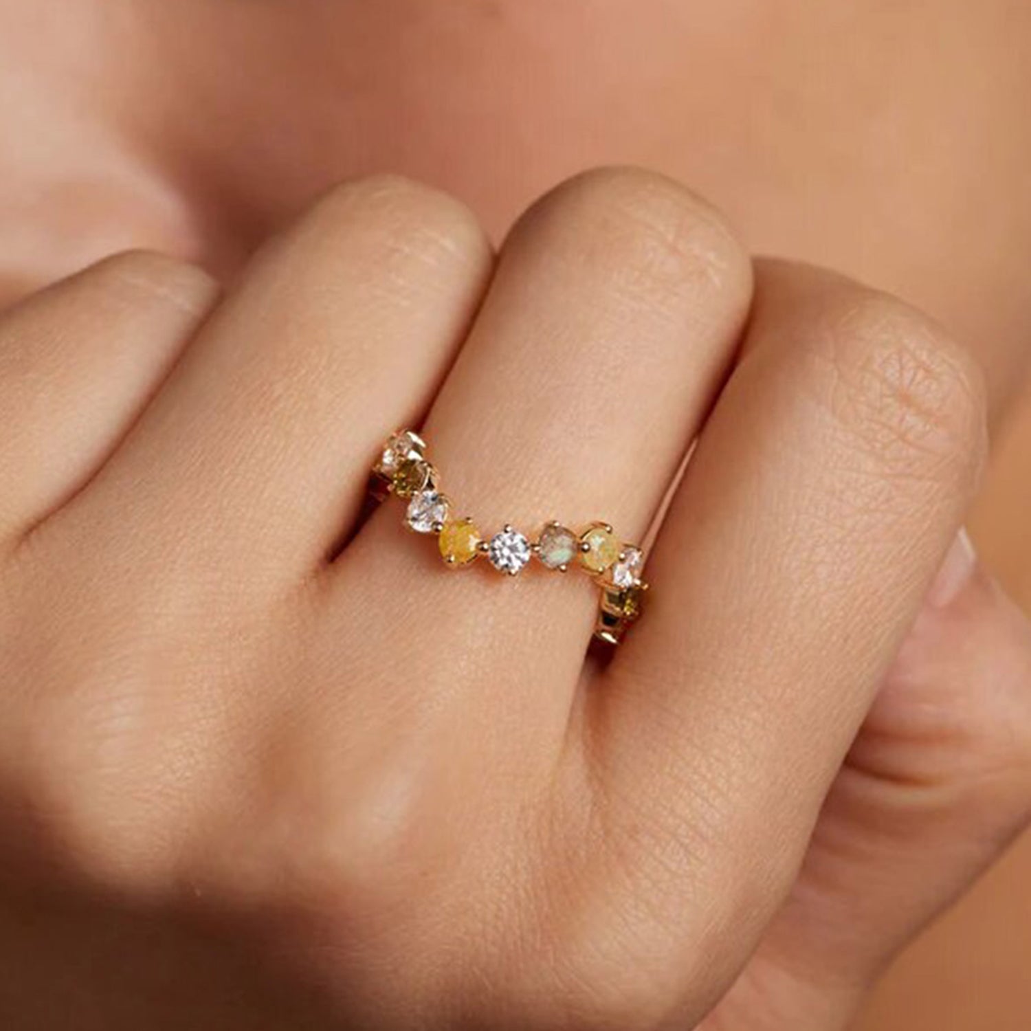 PDPAOLA April Eternity Wavy Ring, Gold - McElhinneys