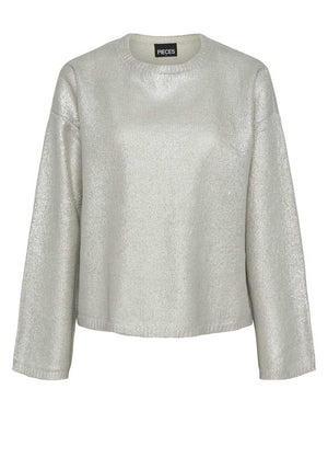Pieces Roi Round Neck Metallic Jumper, Light Gold