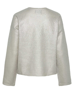 Pieces Roi Round Neck Metallic Jumper, Light Gold