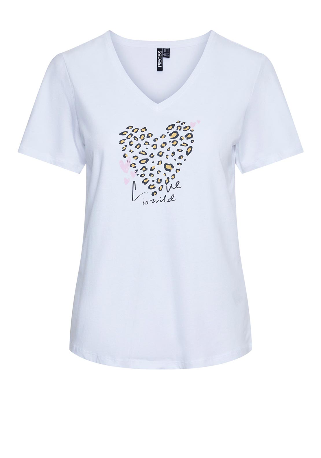 Pieces Suma V-Neck Print T-Shirt, Bright Whit