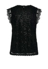 Pieces Colline Lace Long Sleeve Sequin Top, Black