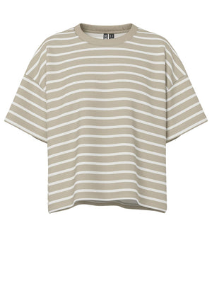 Pieces Chilli Striped T Shirt, Beige and White
