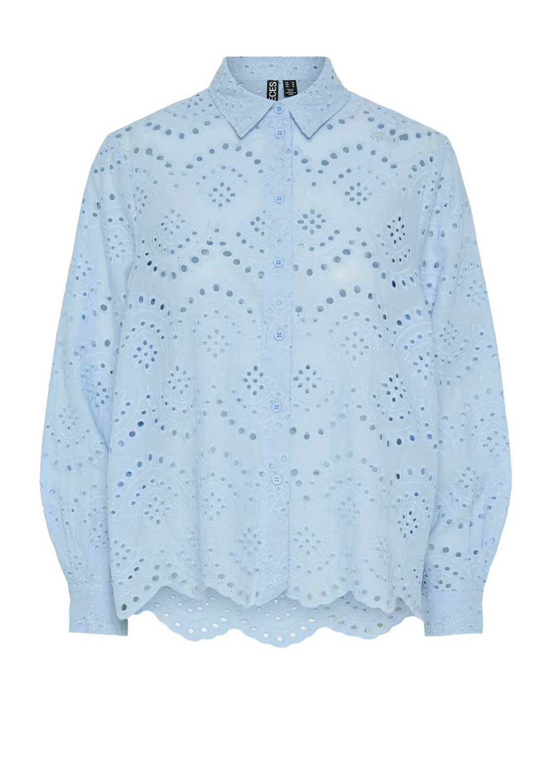 Pieces Vilde Broderie Anglaise Shirt, Cashmere Blue