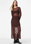 Pieces Dorthea Polka Dot Mesh Skirt, Brown