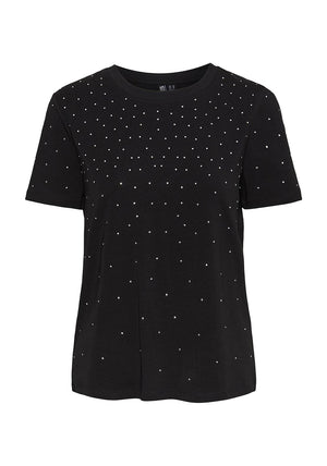 Pieces Namy Rhinestone T-Shirt, Black