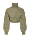 Pieces Paya High Neck Wrap Crop Jumper, Green
