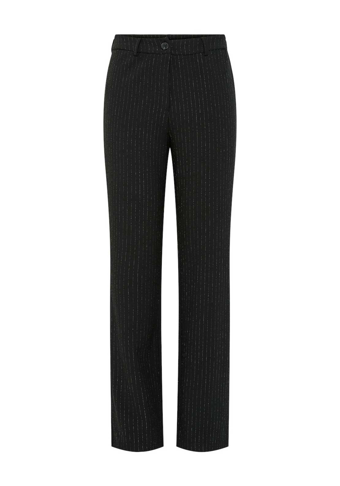 Pieces Parker Silver Pinstripe Wide Leg Trousers, Black
